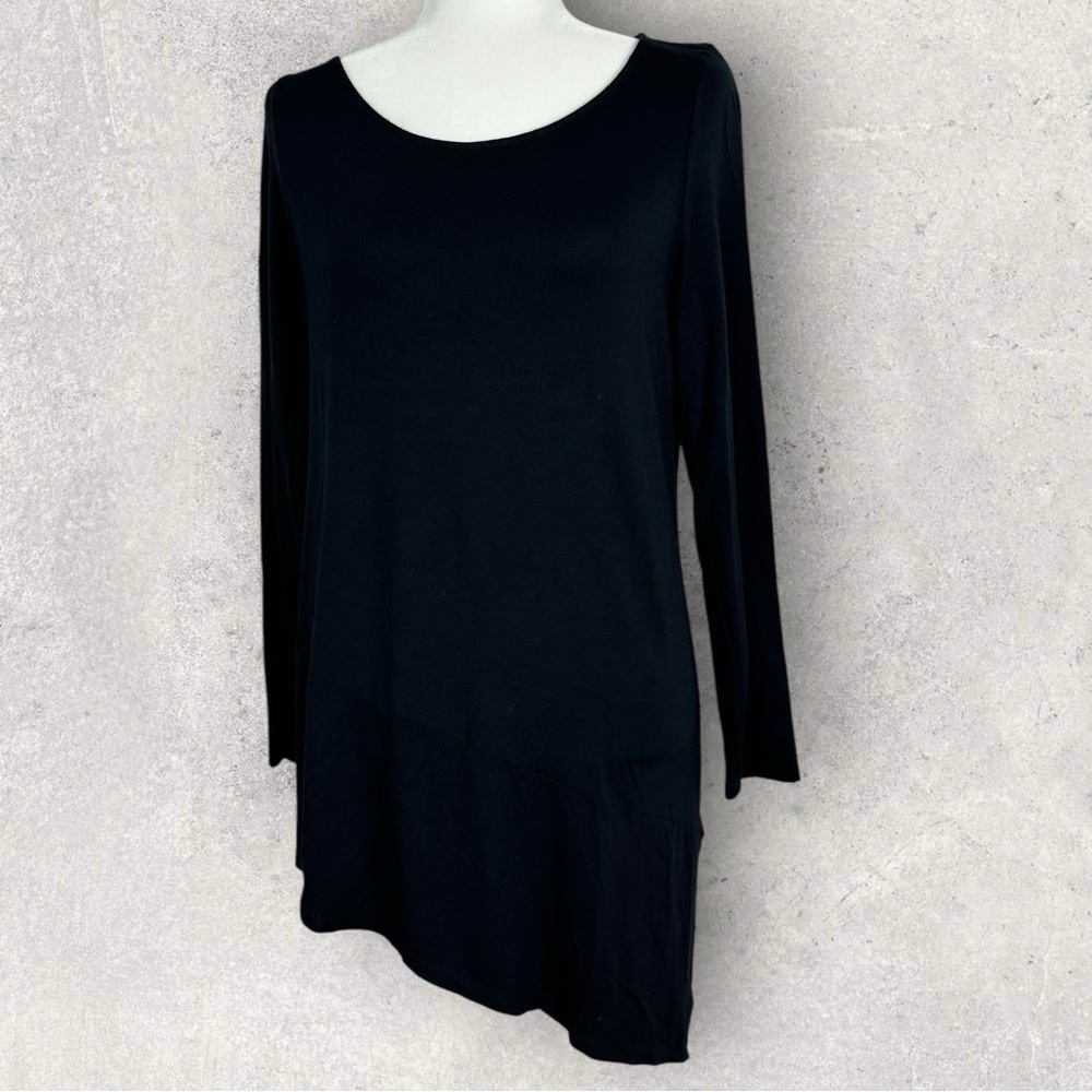 Eileen Fisher Black Asymmetric Jersey Tunic Dress Top Womens Size Large Oversize